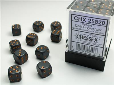Opaque 12mm d6 Dark Grey/copper Dice Block (36 dice) CHX25820 - Dice Sets & Games