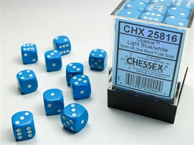Opaque 12mm d6 Light Blue/white Dice Block (36 dice) CHX25816 - Dice Sets & Games