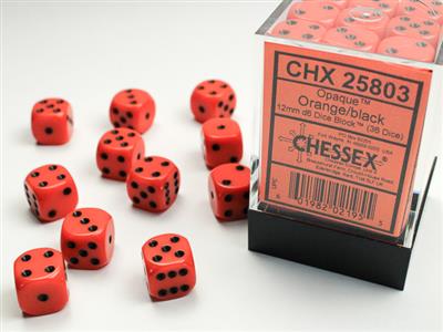 Opaque 12mm d6 Orange/black Dice Block (36 dice) CHX25803 - Dice Sets & Games