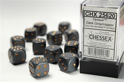 Opaque 16mm d6 Dark Grey/copper Dice Block (12 dice) CHX25620 - Dice Sets & Games