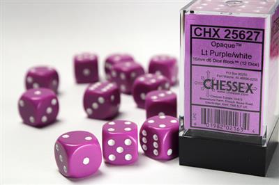 Opaque 16mm d6 Lt Purple/white Dice Block (12 dice) CHX25627 - Dice Sets & Games