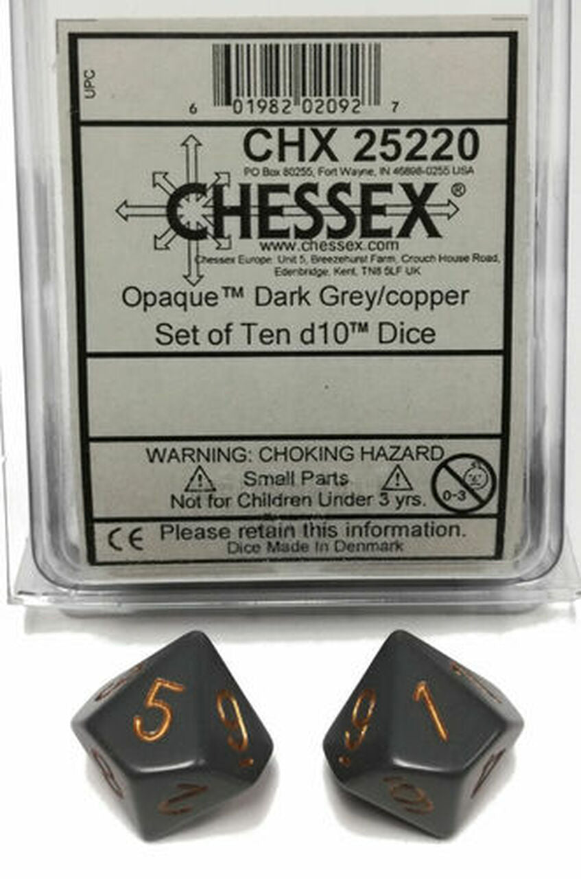 Opaque Dark Grey w/copper d10 Dice (10 dice) CHX25220 - Dice Sets & Games