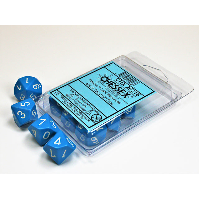 Opaque Light Blue/white d10 Dice (10 dice) CHX26216 - Dice Sets & Games