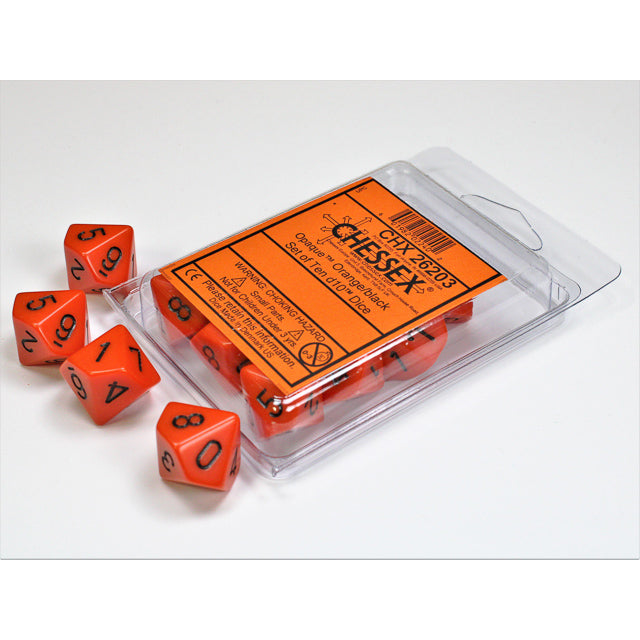 Opaque Orange/Black d10 Dice (10 dice) CHX26203 - Dice Sets & Games