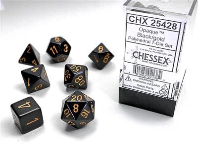 Opaque: Polyhedral Black/gold 7-Die Set CHX25428 - Dice Sets & Games