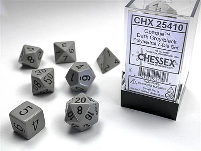 Opaque: Polyhedral Dark Grey/black 7-Die Set CHX25410 - Dice Sets & Games