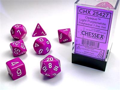 Opaque: Polyhedral Light Purple/white 7-Die Set CHX25427 - Dice Sets & Games