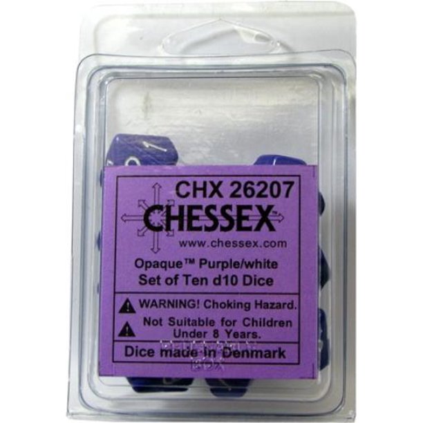 Opaque Purple/white d10 Dice (10 dice) CHX26207 - Dice Sets & Games