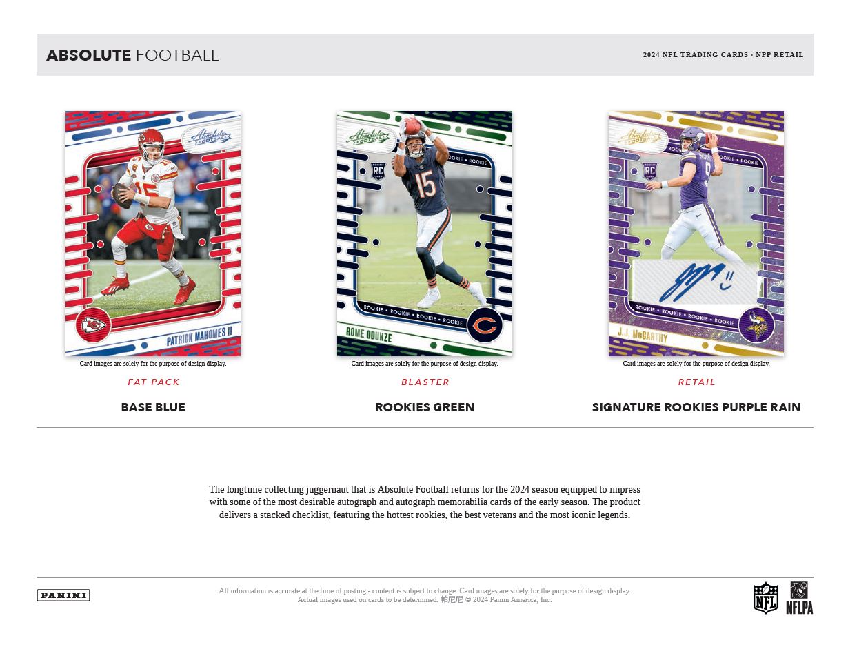 Panini Absolute Football NFL Fat Pack Box (Blue Parallels) 12 Value Cello Packs - NFL Mega Box