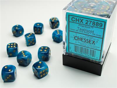 Phantom 12mm d6 Teal/gold Dice Block (36 dice) CHX27889 - Dice Sets & Games