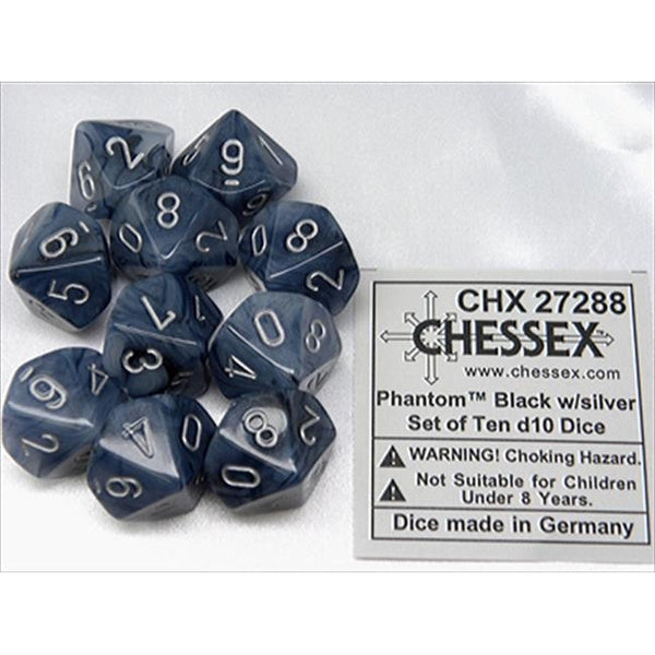 Phantom Black/silver d10 Dice (10 dice) CHX27288 - Dice Sets & Games