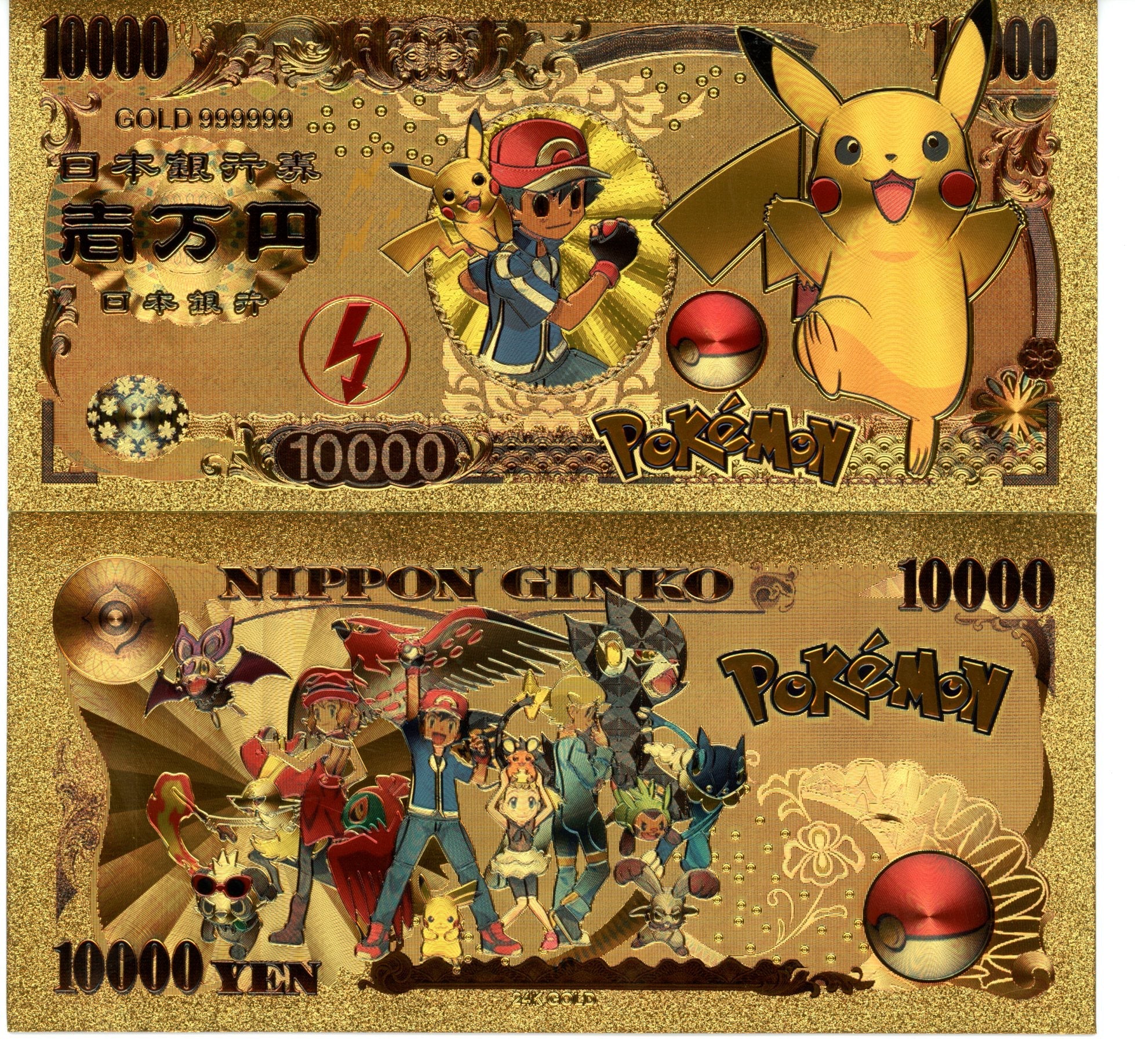 Pokemon Novelty Collectible Pokey Bucks Commemorative Banknote Gold or Silver ASH XY - Gold Ash XY - Pokemon