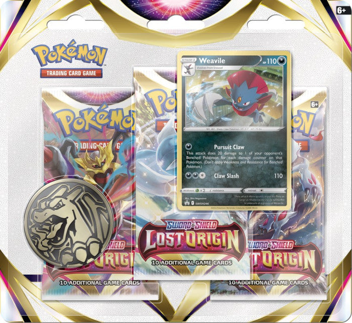 Pokémon TCG: Sword & Shield Lost Origin 3 Booster Blister - Weavile - Pokemon Blister