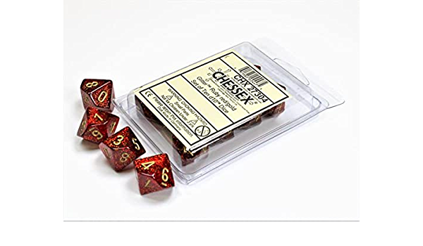 Ruby red/gold d10 Dice (10 dice) CHX27304 - Dice Sets & Games