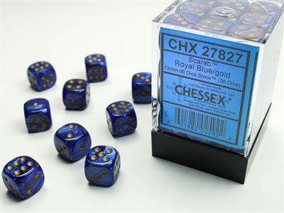 Scarab 12mm d6 Royal Blue/gold Dice Block (36 dice) CHX27827 - Dice Sets & Games