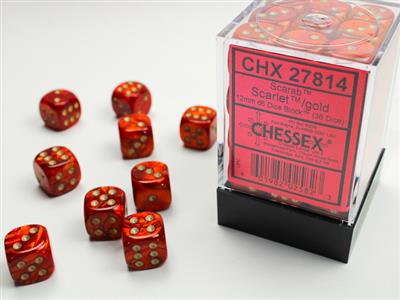 Scarab 12mm d6 Scarlet/gold Dice Block (36 dice) CHX27814 - Dice Sets & Games