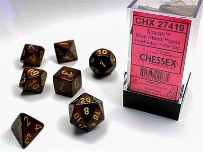 Scarab: Polyhedral Blue Blood/gold 7-Die Set CHX27419 - Dice Sets & Games