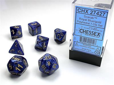 Scarab: Polyhedral Royal Blue/gold 7-Die Set CHX27427 - Dice Sets & Games