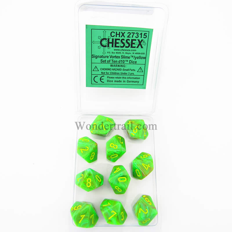 Signature Vortex Slime/yellow d10 Dice (10 dice) CHX27315 - Dice Sets & Games