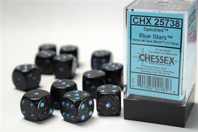 Speckled 16mm d6 Blue Stars Dice Block (12 dice) CHX25738 - Dice Sets & Games