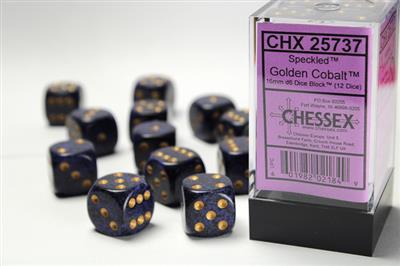 Speckled 16mm d6 Golden Cobalt Dice Block (12 dice) CHX25737 - Dice Sets & Games