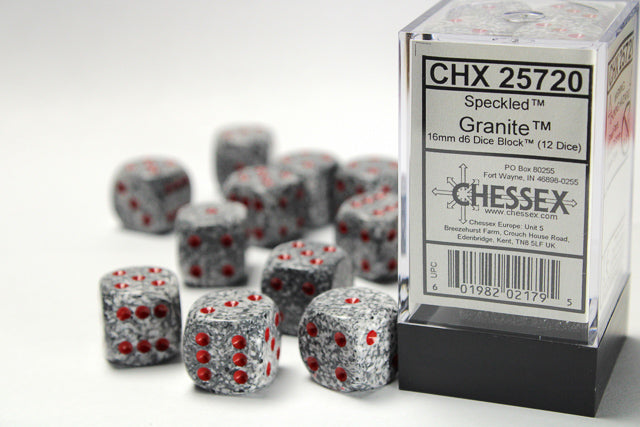Speckled 16mm d6 Granite Dice Block (12 dice) CHX25720 - Dice Sets & Games