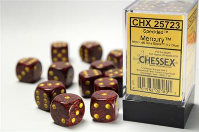 Speckled 16mm d6 Mercury Dice Block (12 dice) CHX25723 - Dice Sets & Games