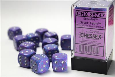 Speckled 16mm d6 Silver Tetra Dice Block (12 dice) CHX25747 - Dice Sets & Games