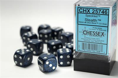 Speckled 16mm d6 Stealth Dice Block (12 dice) CHX25746 - Dice Sets & Games