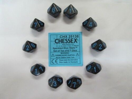 Speckled Blue Stars d10 Dice (10 dice) CHX25138 - Dice Sets & Games