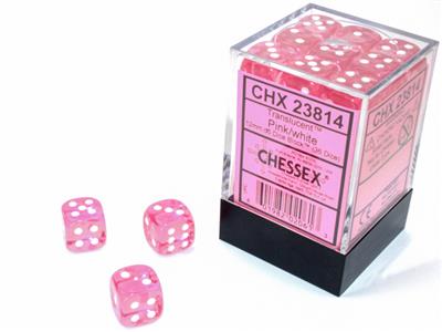 Translucent 12mm d6 Pink/white Dice Block (36 dice) CHX23814 - Dice Sets & Games