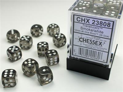 Translucent 12mm d6 Smoke/white Dice Block (36 dice) CHX23808 - Dice Sets & Games