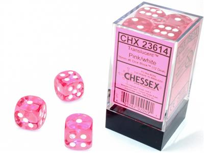 Translucent 16mm d6 Pink/white Dice Block (12 dice) CHX23614 - Dice Sets & Games
