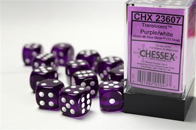 Translucent 16mm d6 Purple/white Dice Block (12 dice) CHX23607 - Dice Sets & Games