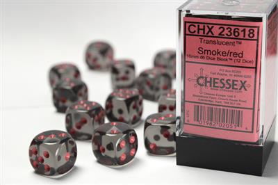 Translucent 16mm d6 Smoke/red Dice Block (12 dice) CHX23618 - Dice Sets & Games