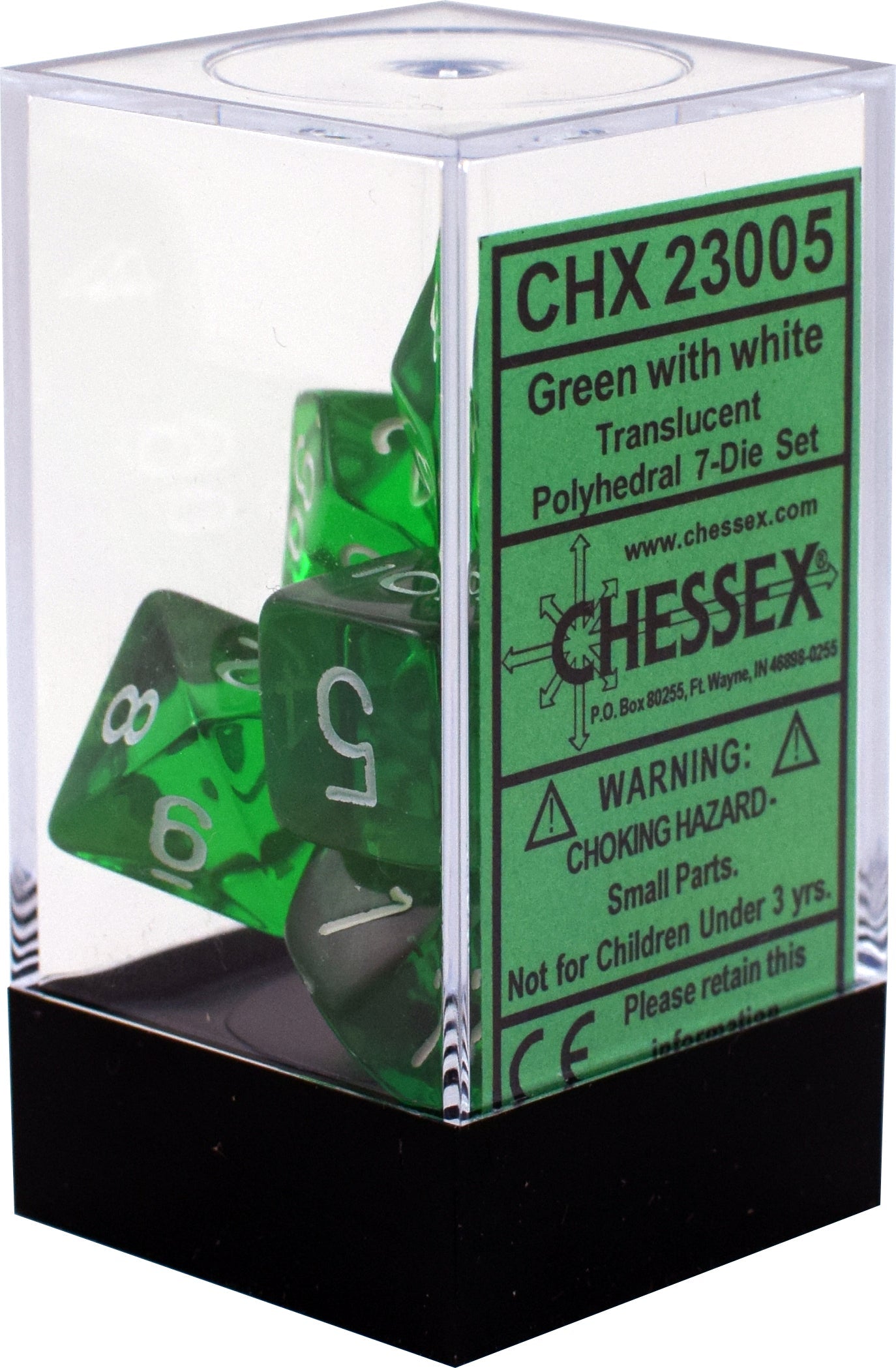 Translucent Green/white Polyhedral 7-Die Set (7 dice) 23005 - OOP - Dice Sets & Games