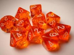 Translucent Orange w/white d10 Dice (10 dice) CHX23203 - Dice Sets & Games