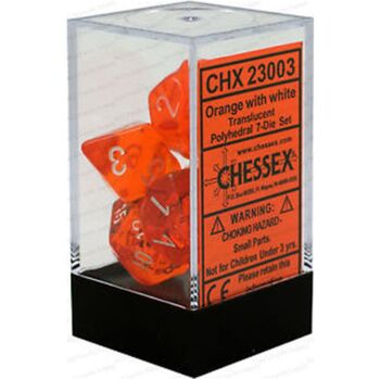 Translucent Orange/white Polyhedral 7-Die Set (7 dice) 23003 - OOP - Dice Sets & Games