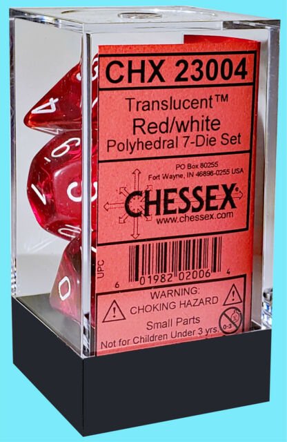 Translucent Red/white Polyhedral 7-Die Set (7 dice) 23004 - OOP - Dice Sets & Games