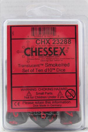Translucent Smoke/red d10 Dice (10 dice) CHX23288 - Dice Sets & Games