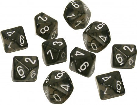 Translucent Smoke w/white d10 Dice (10 dice) CHX23208 - Dice Sets & Games