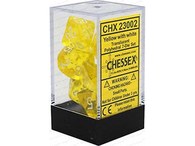 Translucent Yellow/white Polyhedral 7-Die Set (7 dice) 23002 - OOP - Dice Sets & Games
