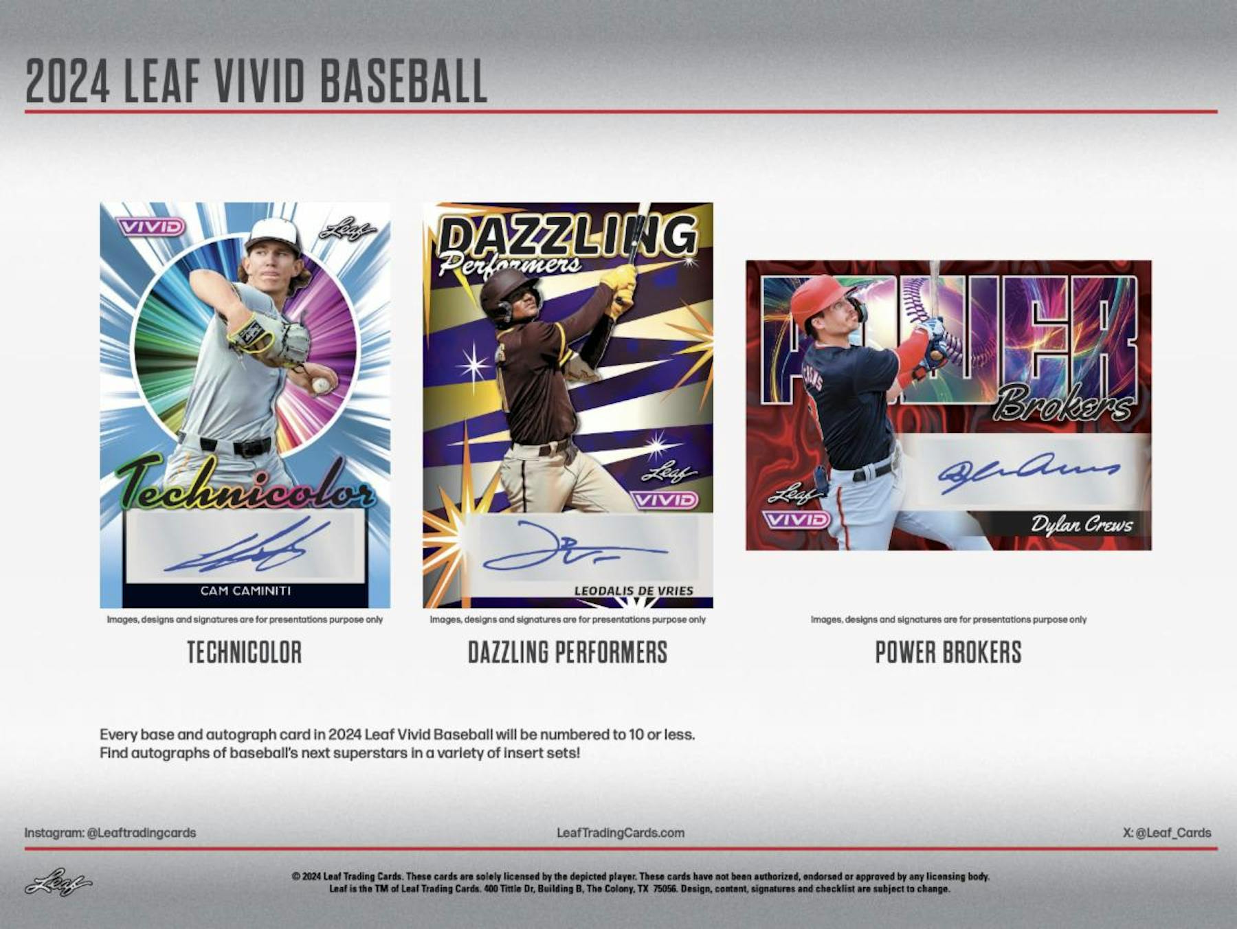 2024 Leaf Vivid Baseball Hobby Box (5 Autos) Skenes, Whit Jr, Holliday, Charli Condon