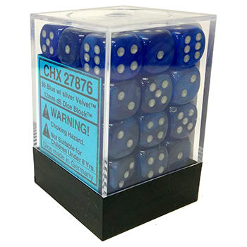 Velvet 12mm d6 Blue w/silver Dice Block (36 dice) CHX27876 - Dice Sets & Games
