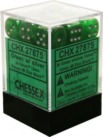 Velvet 12mm d6 Green w/silver Dice Block (36 dice) CHX27875 - Dice Sets & Games