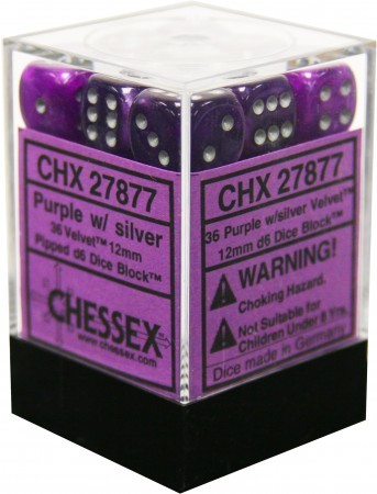 Velvet 12mm d6 Purple w/silver Dice Block (36 dice) CHX27877 - Dice Sets & Games