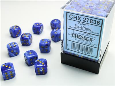 Vortex 12mm d6 Blue/gold Dice Block (36 dice) CHX27836 - Dice Sets & Games