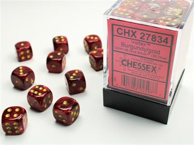 Vortex 12mm d6 Burgundy/gold Dice Block (36 dice) CHX27834 - Dice Sets & Games