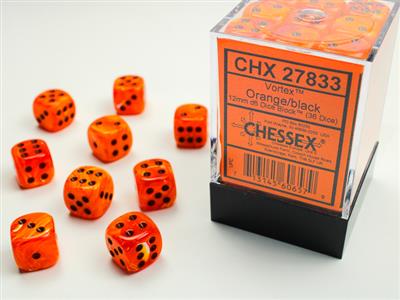 Vortex 12mm d6 Orange/black Dice Block (36 dice) CHX27833 - Dice Sets & Games
