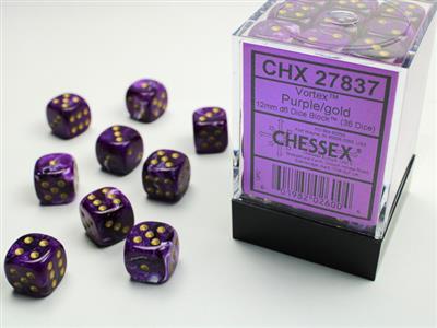 Vortex 12mm d6 Purple/gold Dice Block (36 dice) CHX27837 - Dice Sets & Games